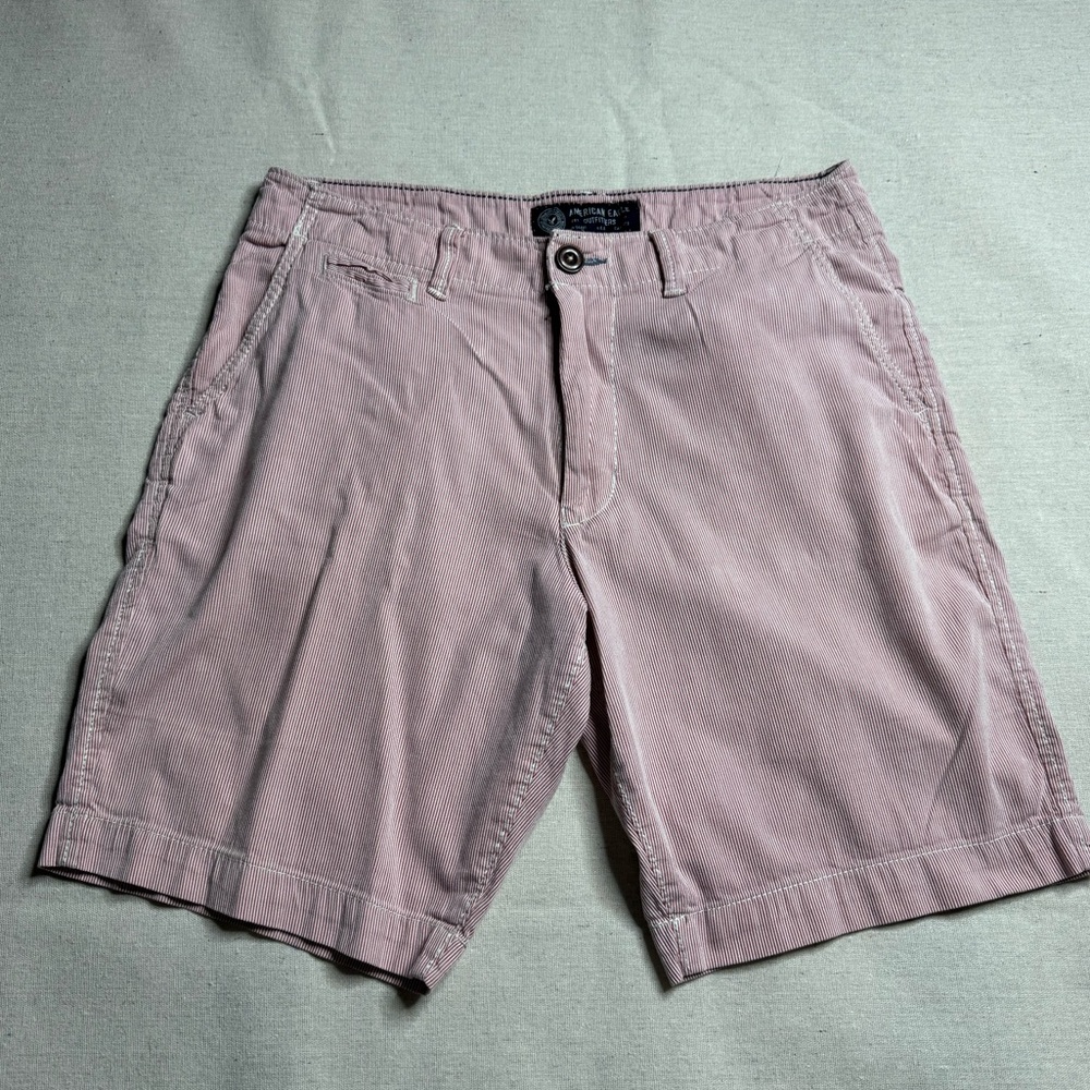 American Eagle Outfitters Men's Light Red and White Striped Shorts